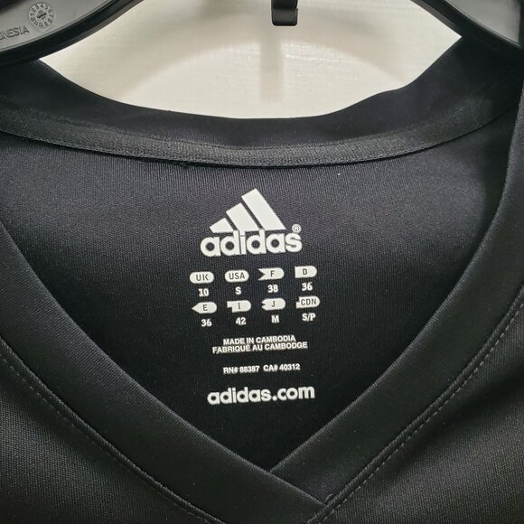 Adidas Women's Black Center Logo‎ Mesh Side Semi-Fitted V-Neck Athletic Top Sz S - Picture 4 of 5